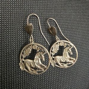 Sterling Silver Unicorn Dangle Earrings With Hearts